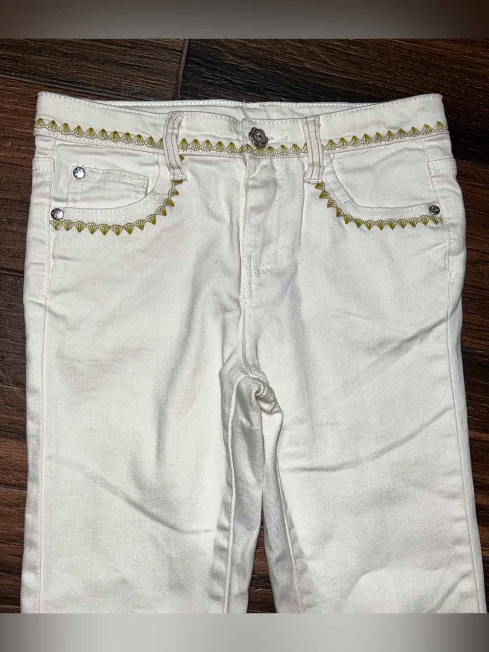 Matilda Jane Enchanted Garden Logan Straight Leg Cropped Jeans 8 Cream - Picture 4 of 9